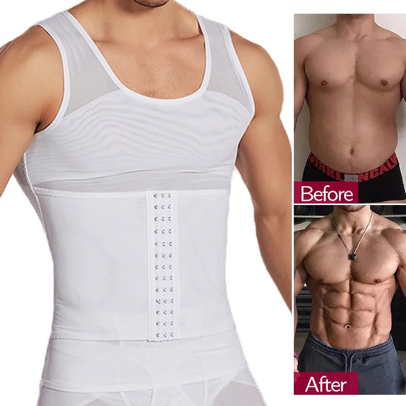 CXZD Waist Trainer Muscle Girdle Shirt Men Slimming Body Shaper Tummy Vest Mesh Chain Corset Correction Abdomen Tank Top