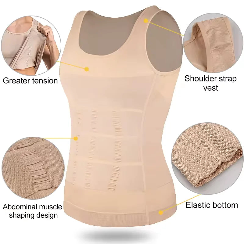 Men Slimming Vest Body Shaper Compression Shirt Sleeveless Shapewear Abs Abdomen Training Workout Corset Tummy Control Tank Top